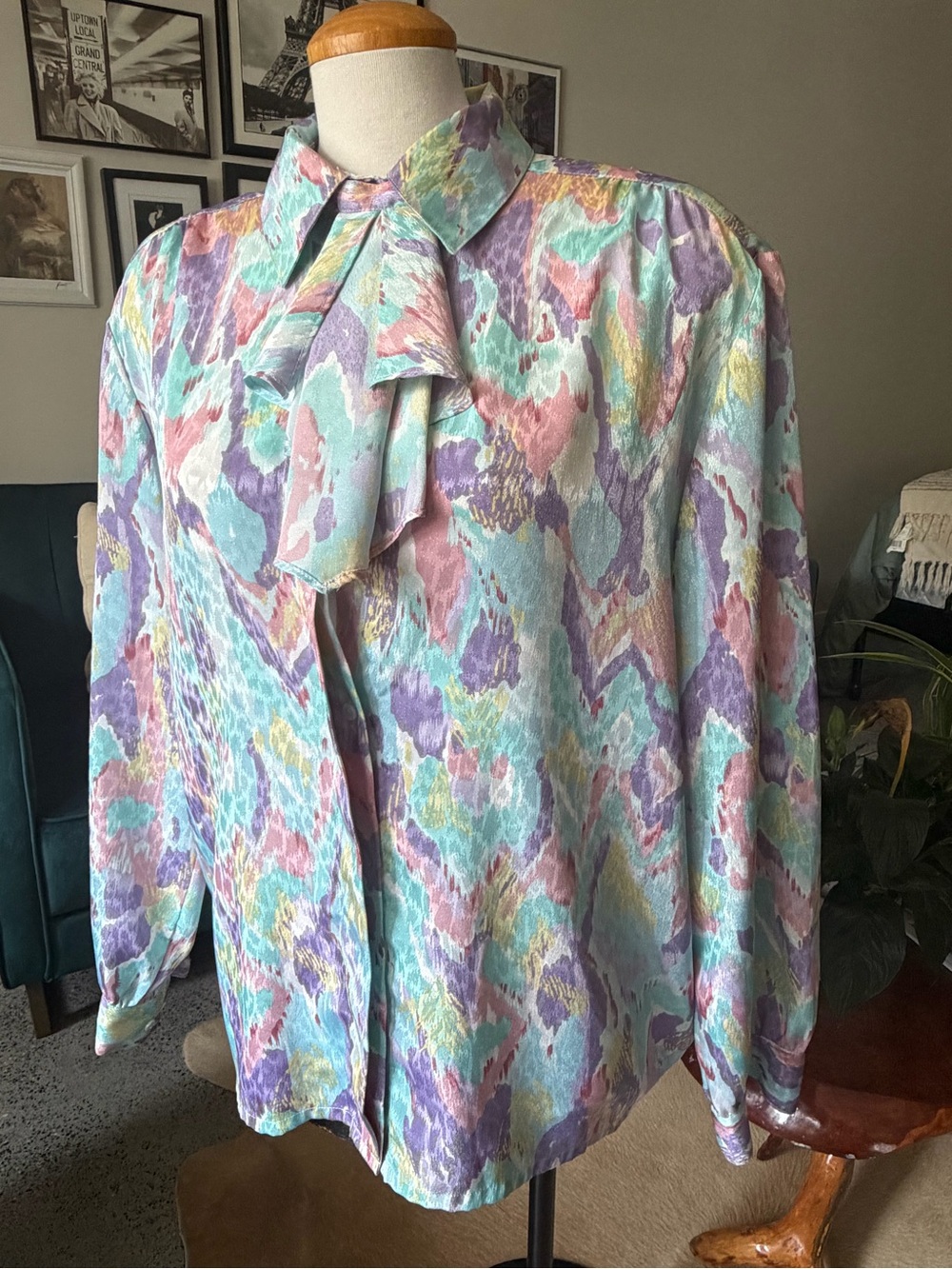 torrid Pastel Watercolor Tie-Neck Blouse in Mint, Lavender, Pink
